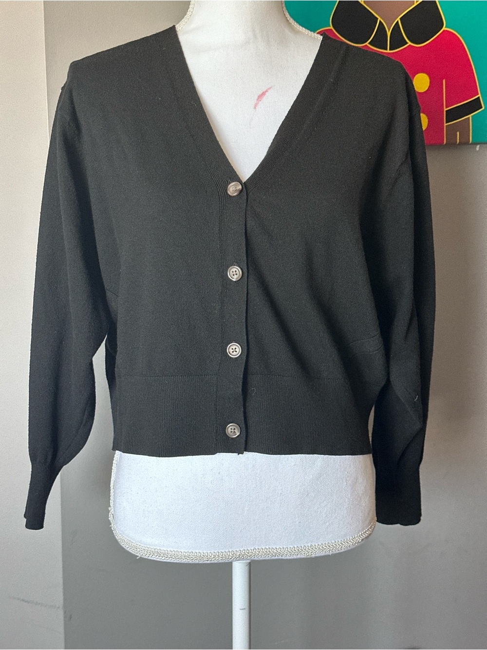 a new day Black V-Neck Cropped Button Cardigan Sweater
